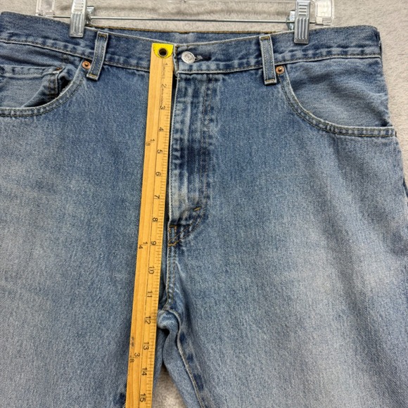 Levis 517 Bootcut Jeans Mens 36x36 Blue Denim Pants Distressed Ripped Cowboy - Picture 6 of 13